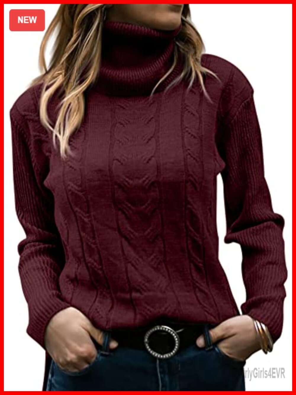 Women's Turtleneck Long Sleeve Cable Knit Sweater Pullover